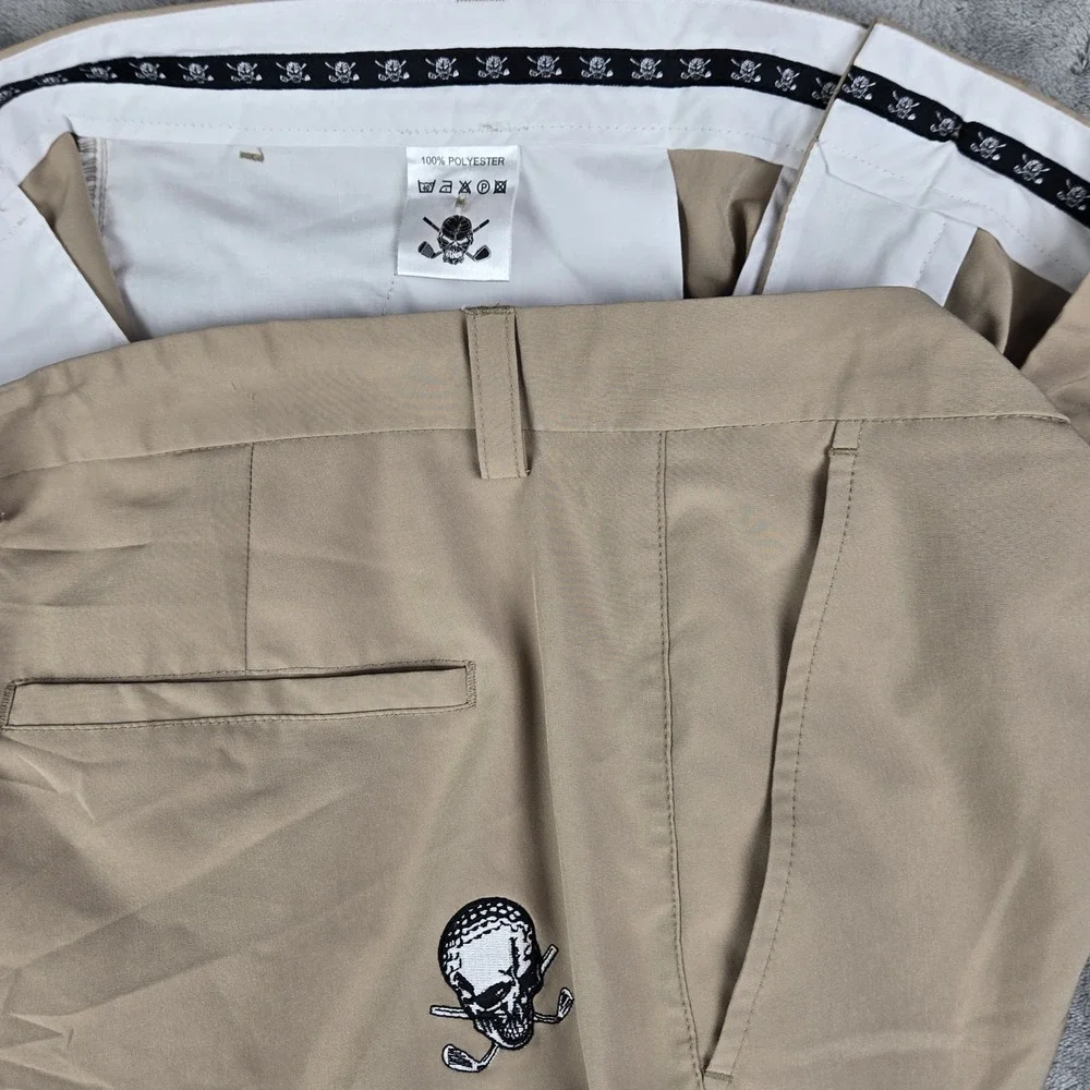 Tattoo Golf Performance Shorts Men's Size 42 Stretch Poly‎ Beige Skull EUC